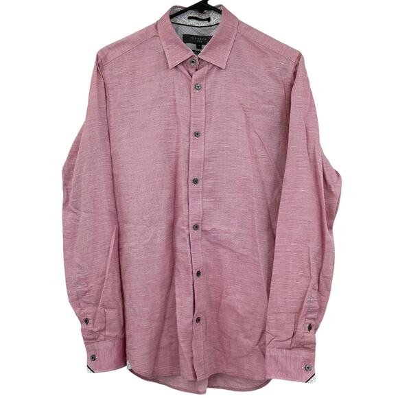 Ted Baker Dress Shirt Mens 15 Morray Modern Fit Red Cotton Linen Preppy Office - Picture 1 of 8